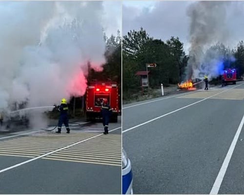 Στις φλόγες το αυτοκίνητο του πατέρα της Φ. Καρσερά στο δρόμο Τροόδους προς Πλάτρες (ΦΩΤΟΣ)